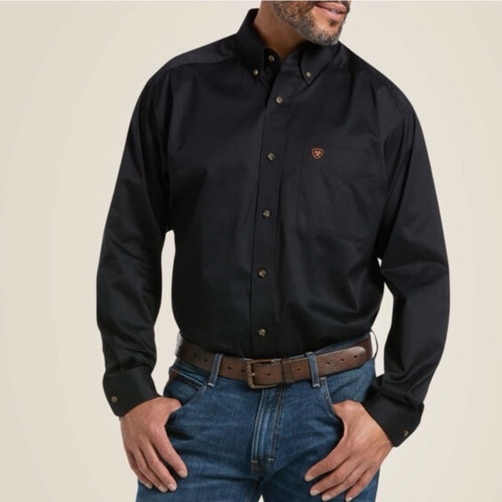 Ariat Men's Solid Twill Classic Fit Shirt Black Button Front Long Sleeve sz XXL